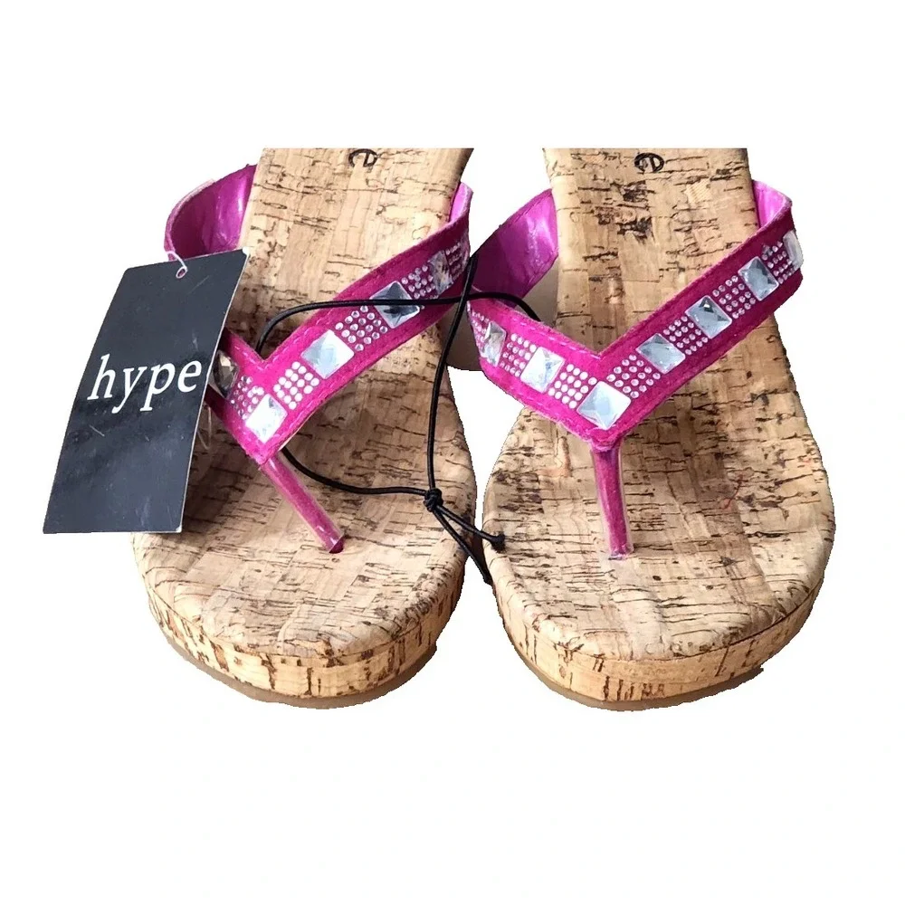 NEW‎ Hype Womens Cork Wedge Sandals Size 8 Pink/Brown 3.25